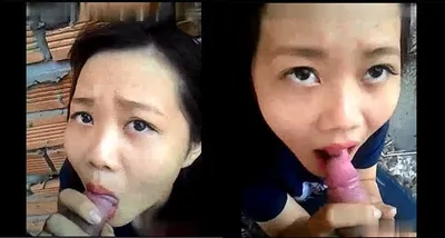 Em người yêu bú dương vật ở vườn sau nhà